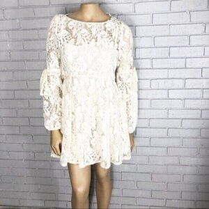 Free People Cream Festival Boho Mini Dress – Whimsical Tiered Silhouette-Size SP